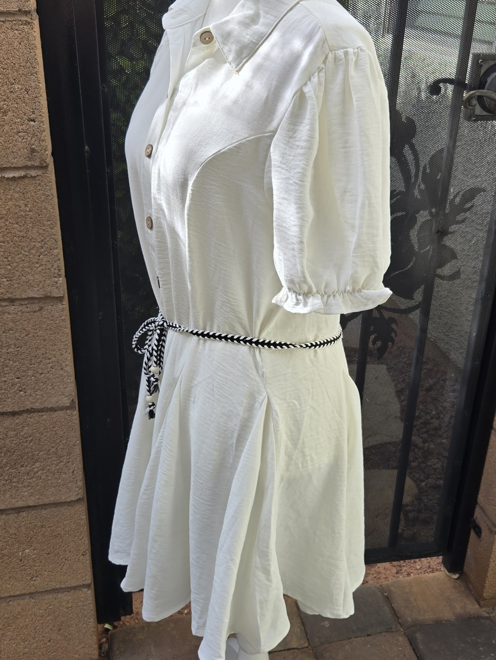Hint Of Blush Women's Cream Button-Front Shirt Dress with Decorative Tie - Picture 5 of 10